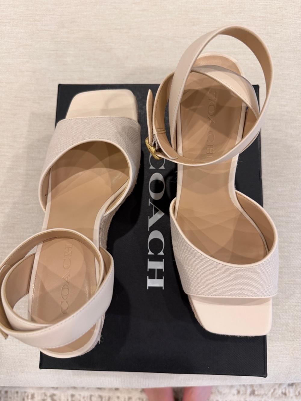 Coach Cream Espadrille Wedge Sandals with Ankle Strap - Picture 6 of 10